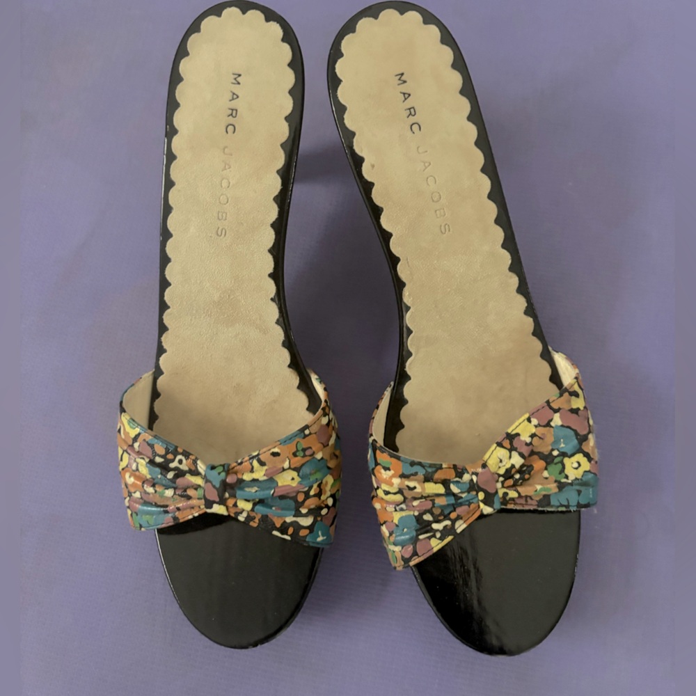 Marc Jacobs Floral Print Clogs (Black Glossy wood bottom ) Size 38